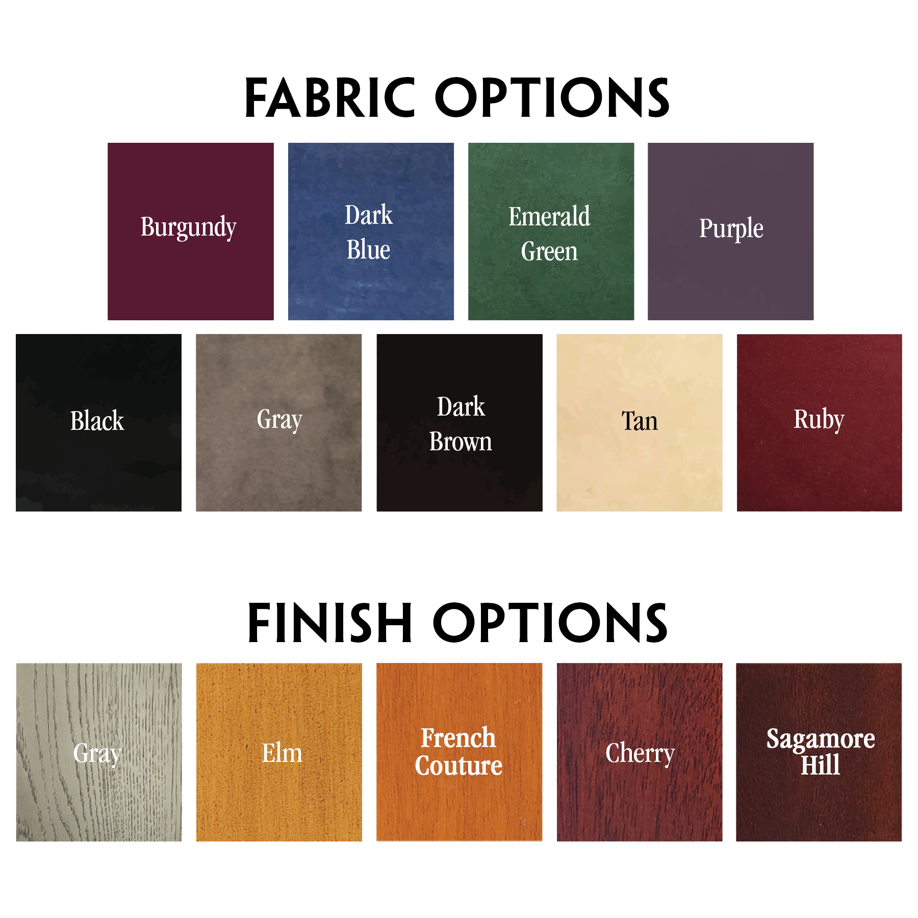 Fabric & Finish Options - Carolina Game Tables
