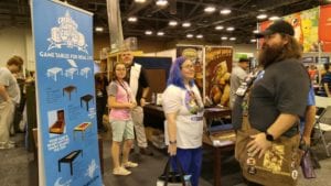 Clint (black and white shirt) in the booth answering questions, Origins 2016