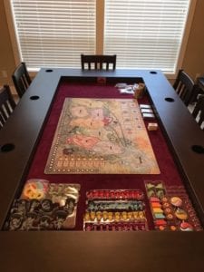 Rising Sun by CMON on Simon's Tablezilla! Shown in Sagamore Hill and Burgundy. Also showing our chairs!